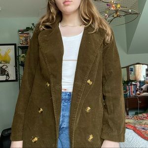 Green, corduroy duster jacket